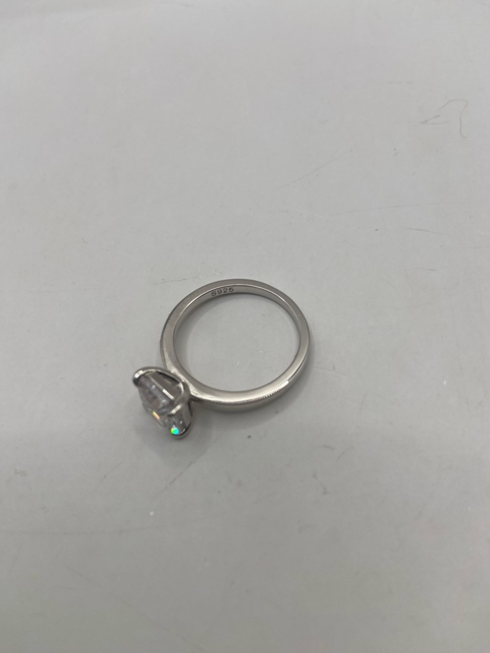 Sterling Silver 925 Asscher Cut Simulated Diamond Solitaire Ring Size 7 1/2 - Picture 6 of 9
